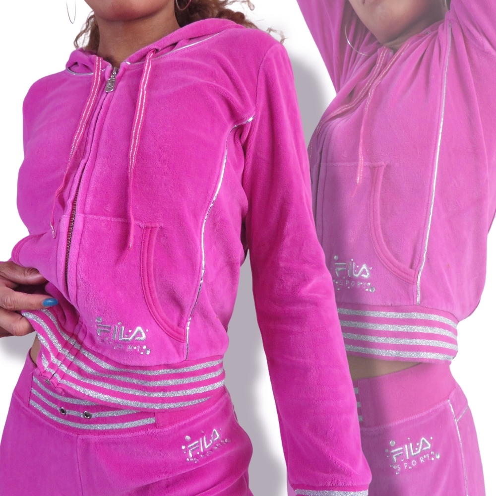 Y2K | FILA Pink Glitter Tracksuit | Velour | Elle Woods / Paris Hilton Halloween